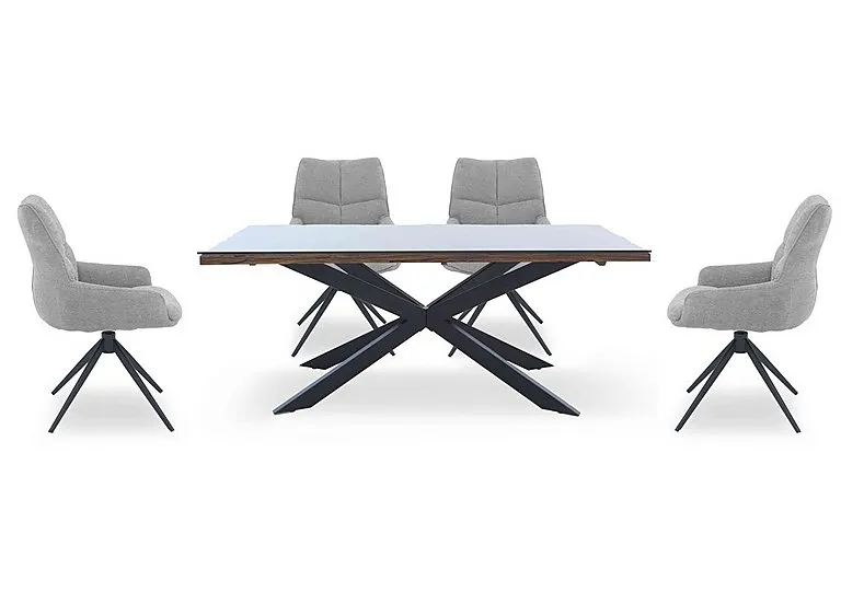 Kiara Small Rectangular Dining Table with Black Legs and 4 Swivel Fabric Chairs - Taupe