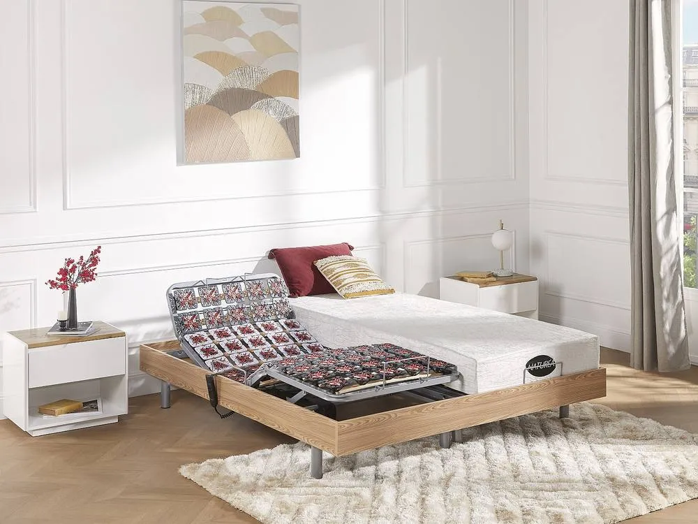 Vente-unique Electric Adjustable Bed Base 2X48 Natural Wood Decorative Pads - 2 X in Light Oak 2