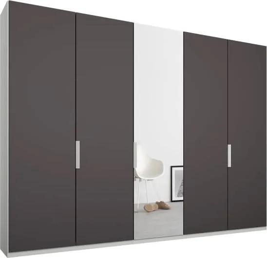 Caren 5 door 250cm Hinged Wardrobe, White Frame, Matt Graphite Grey and Mirror Doors