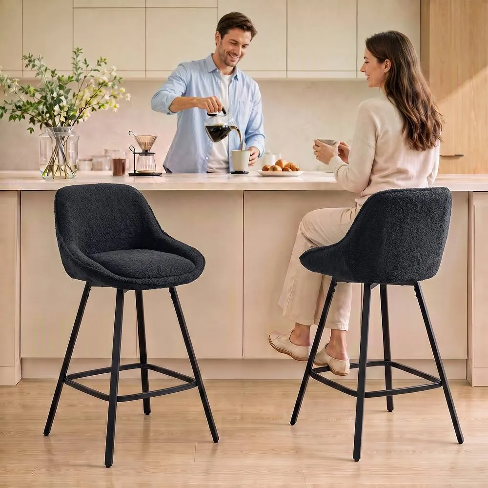 HOMCOM Bar Stools Set of 2, 360° Swivel, 64 cm Counter Height in Black 2