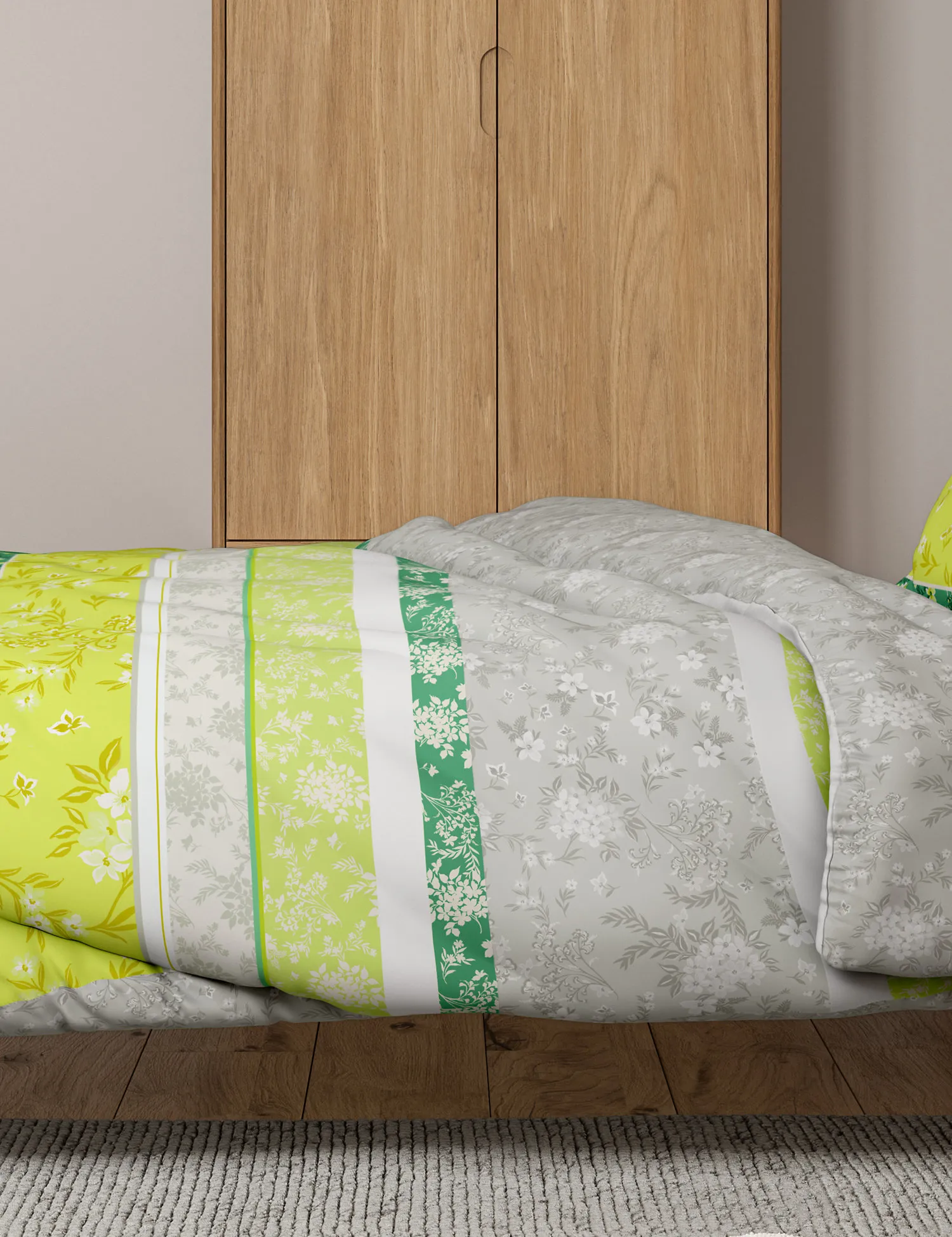 M&S Cotton Rich Striped Floral Bedding Set
