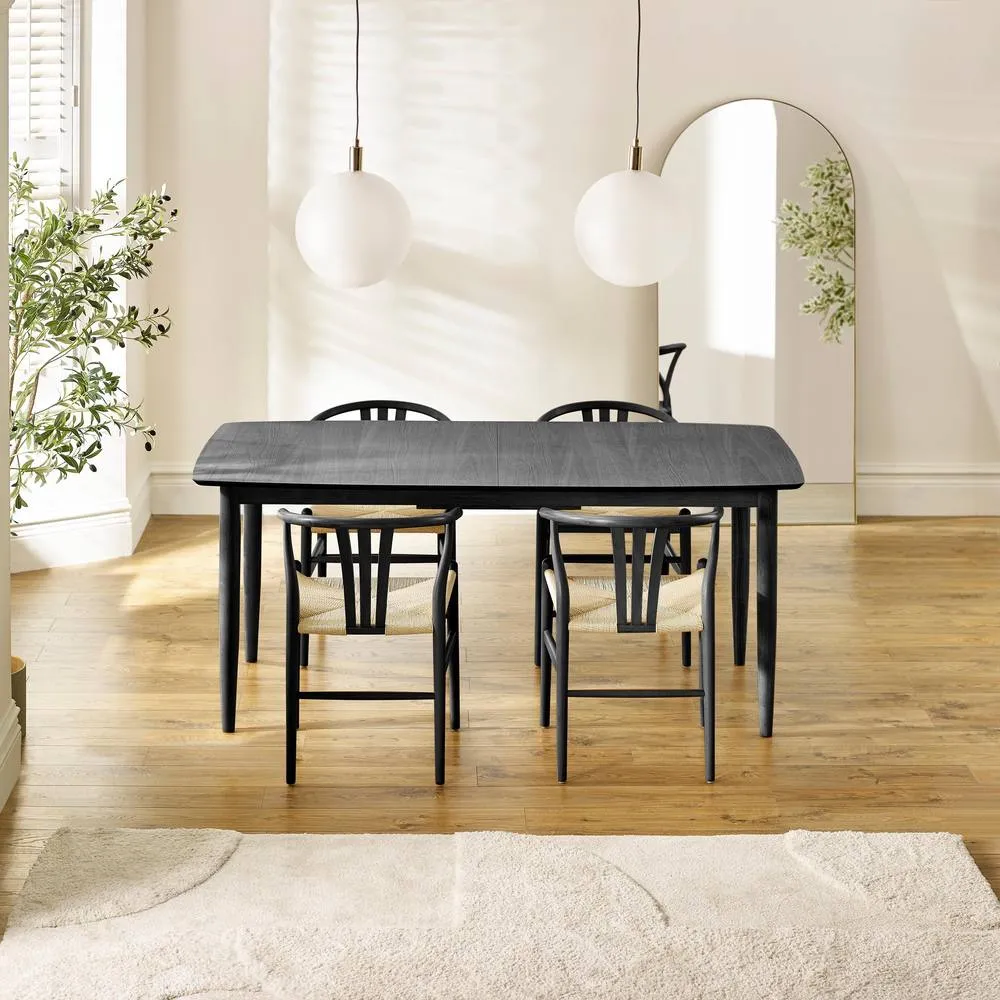 FurnitureboxUK Leif Wood Extending Table & 4 Caia Wishbone Oak Dining Chairs in Black 2