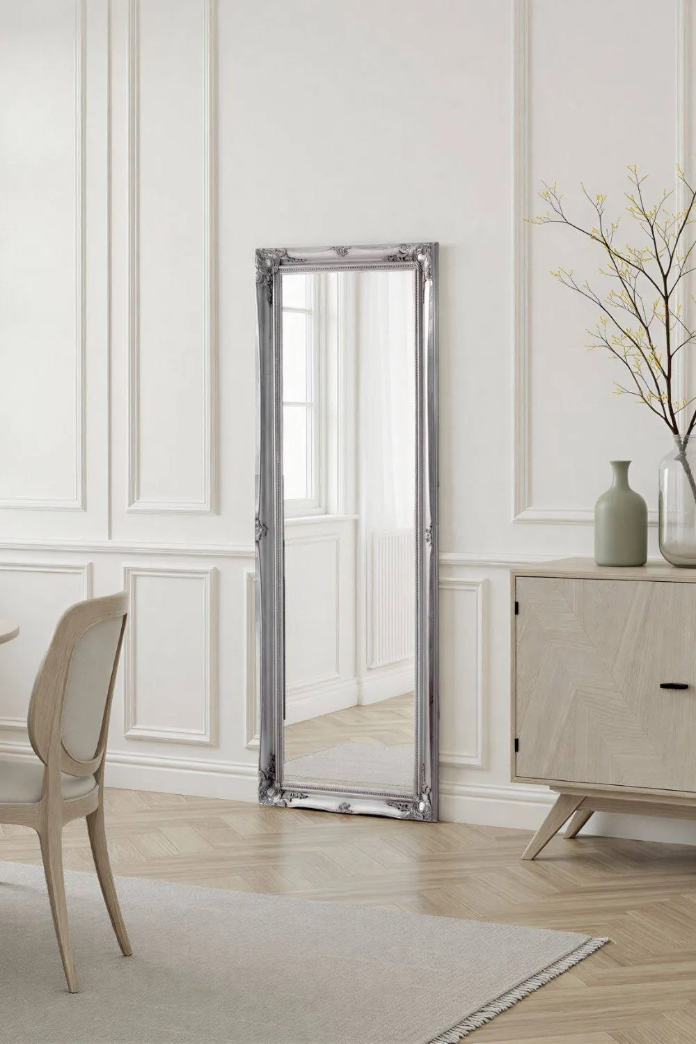 Yearn Mirrors French Style Carved Tall Mirror Silver 166x60cm