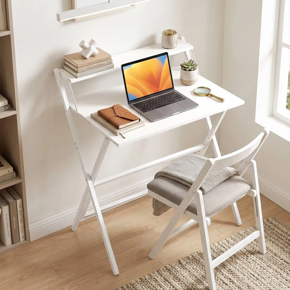 HOMCOM 70 cm Folding Computer Desk for Small Spaces Bedroom, White