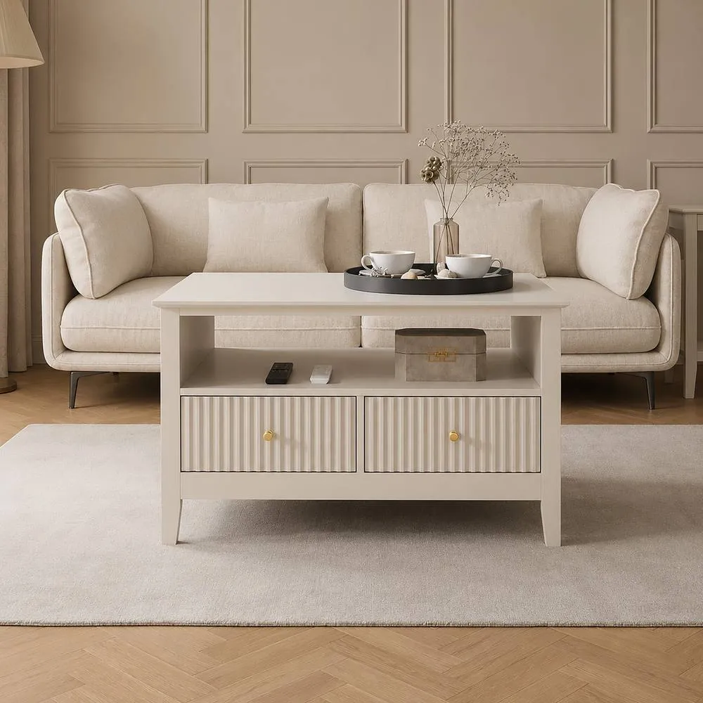 Melody Maison Fluted Four Drawer One Shelf Coffee Table - Hales Taupe Range 4