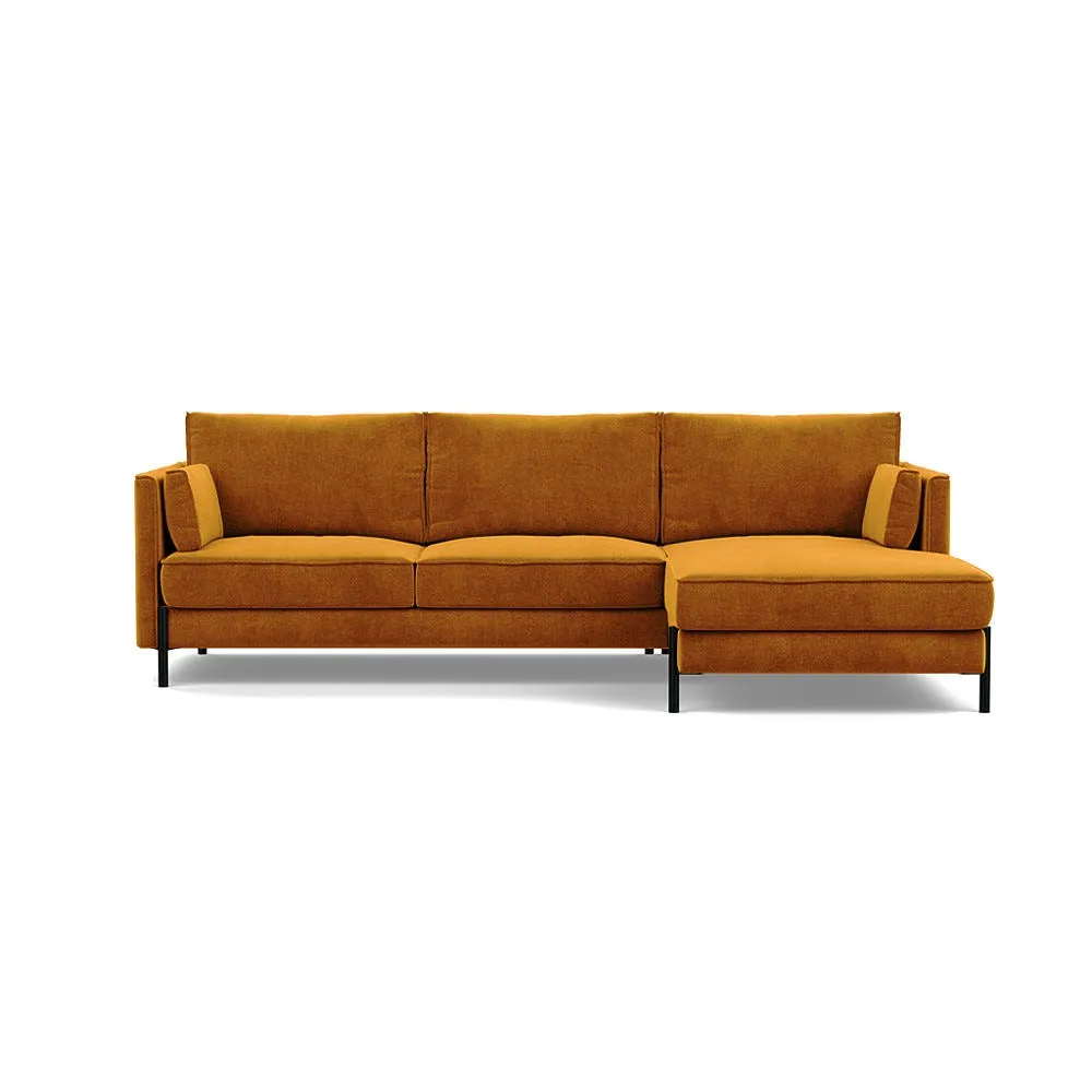 Heal's Tortona Right Hand Facing 4 Seater Corner Chaise Smart Luxe Velvet Cognac Black Feet 1