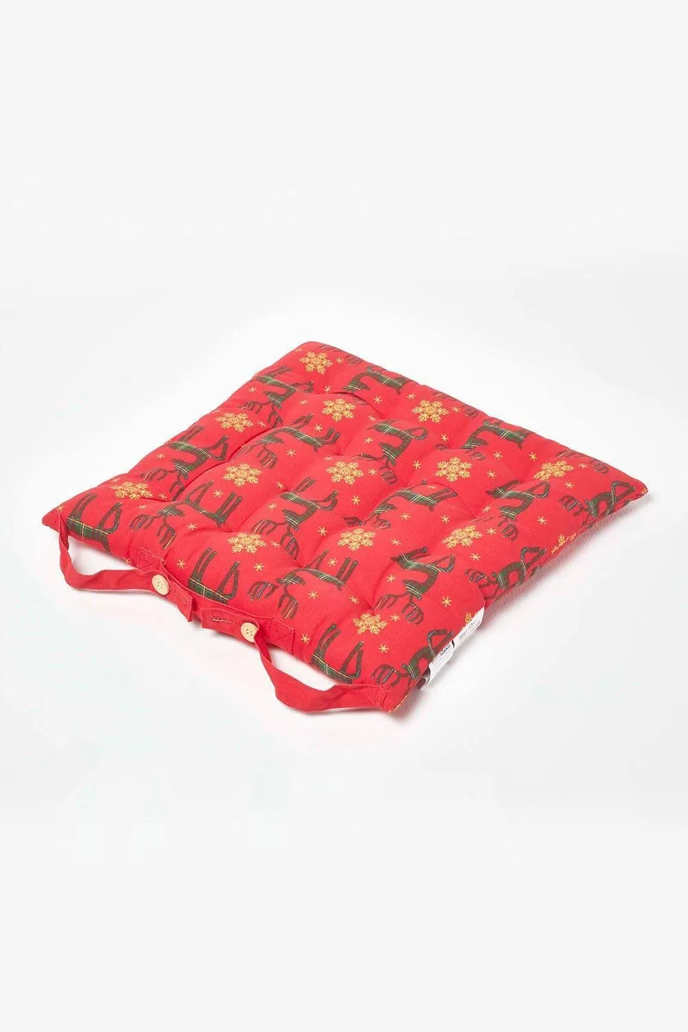 Homescapes 4 Pack Seat Pads Luxury Cotton Christmas Red Reindeer Indoor Outdoor Cushion 2