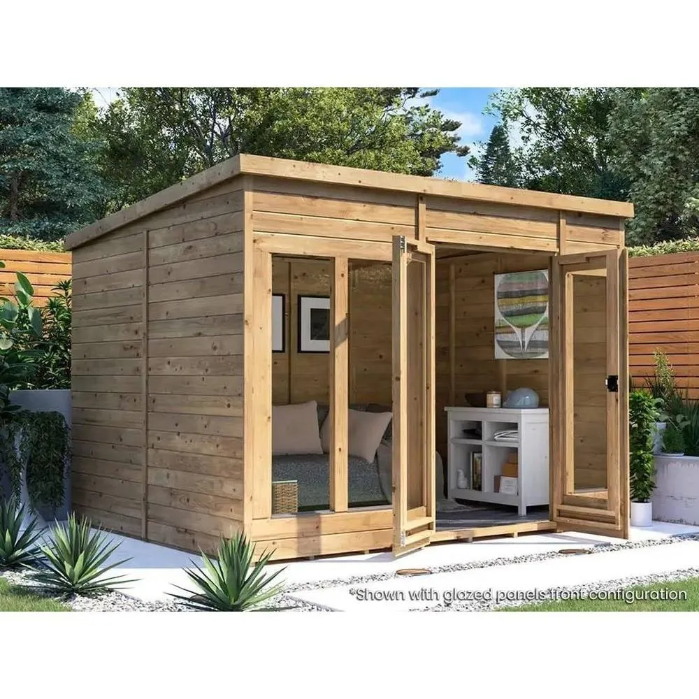Dunster House Summerhouse 3m x 2.4m (10' x 8') Pent Roof, RagePanda Modular in Brown 2