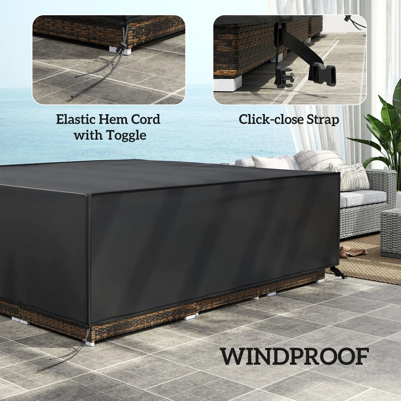 OUTSUNNY Large Garden Set Square Cover Outdoor Furniture Waterproof Resist Fade in Black 5