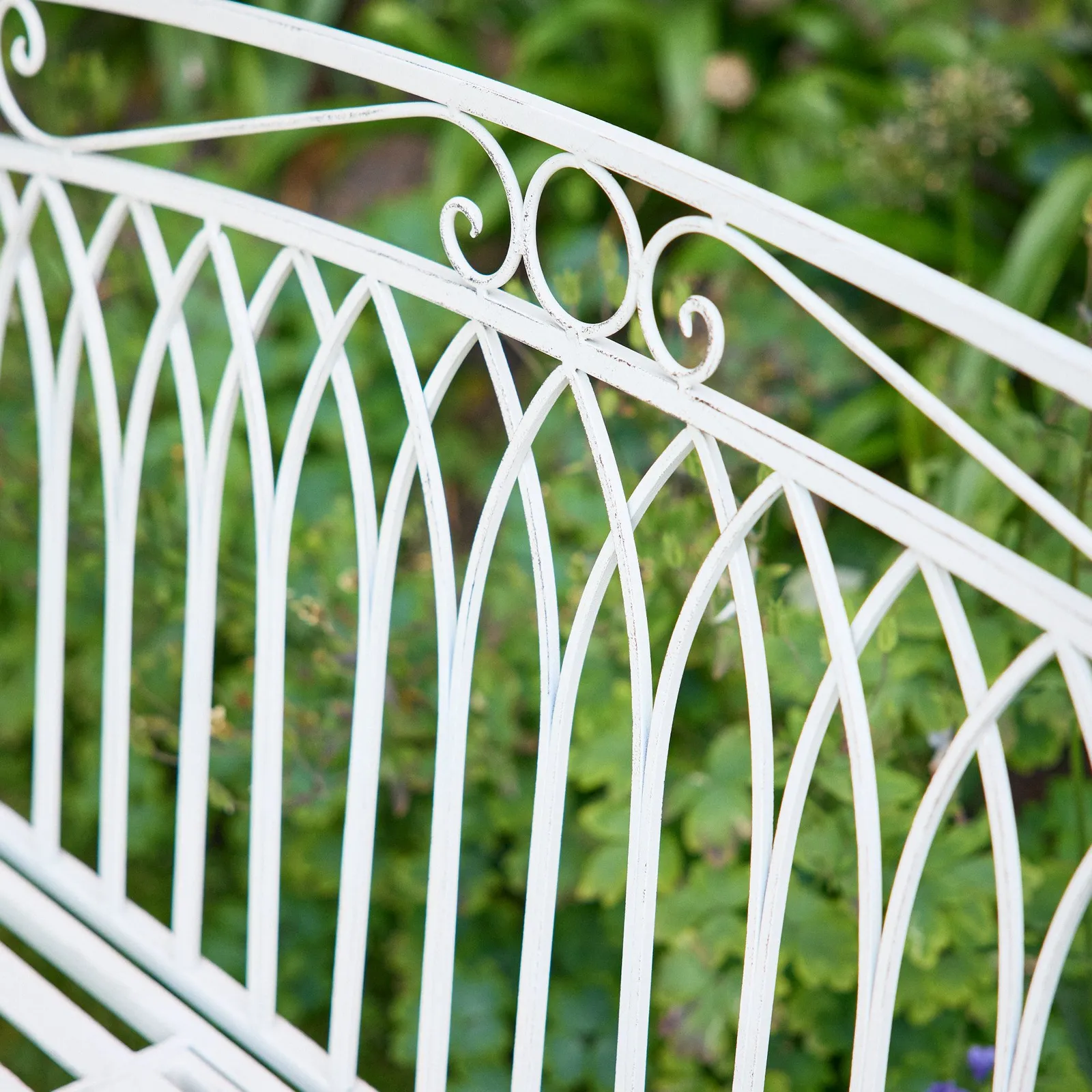 Dibor Vintage Large Cream Arched Outdoor Garden Furniture Bench with Table 4
