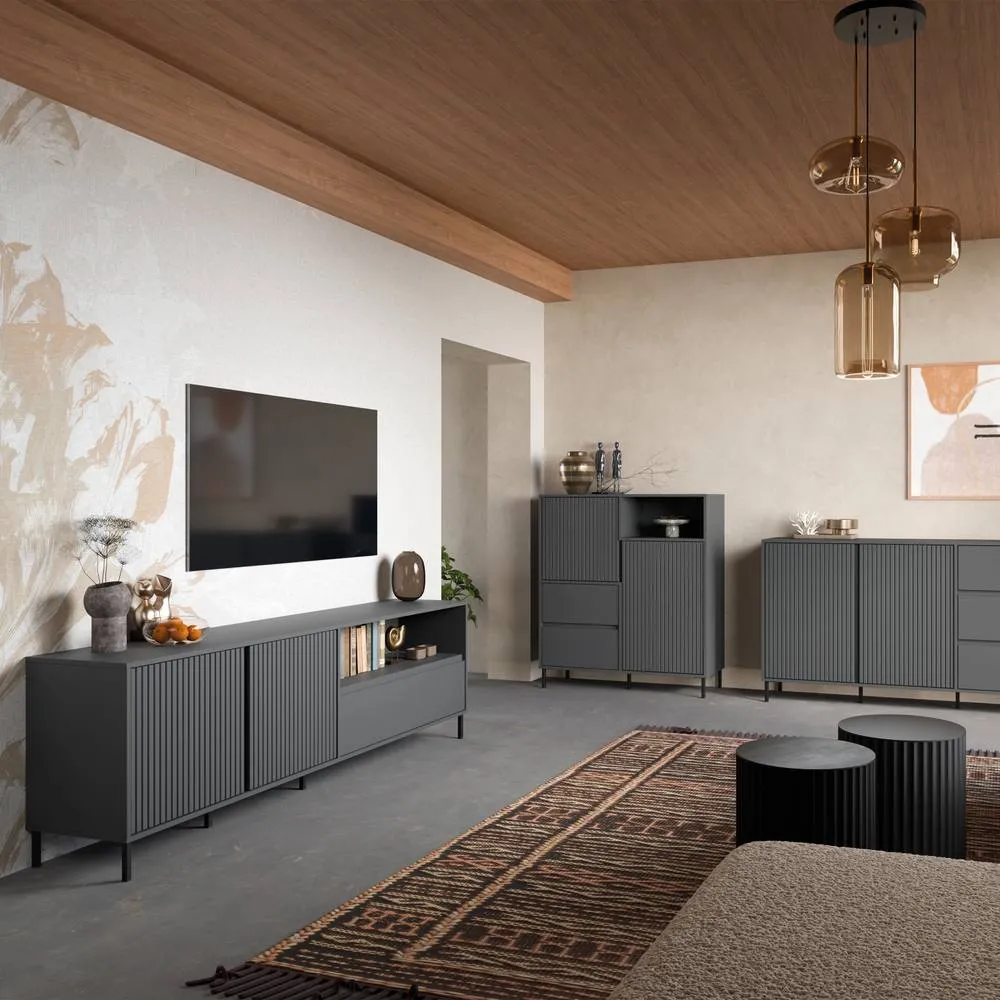 Furniture To Go Avenale TV Cabinet 2 Door 1 Drawer in Anthracite in Dark Grey 6