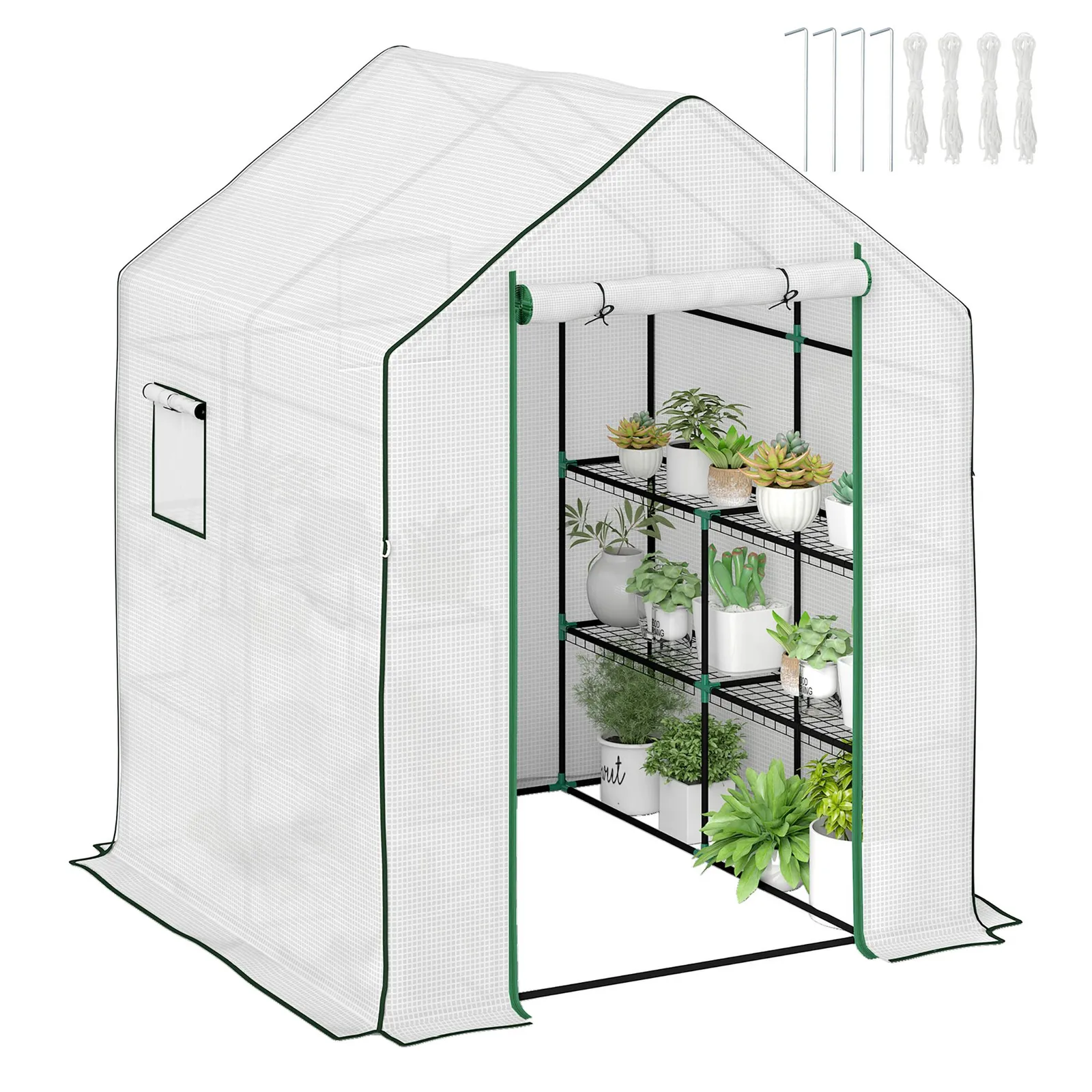 OUTSUNNY Walk-in Greenhouse with 8 Shelves, Outdoor Small Greenhouse, White 2