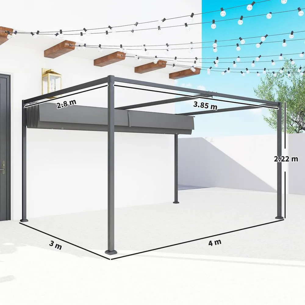 OUTSUNNY 4x3(m) Metal Pergola Gazebo Patio Sunshelter Retractable Canopy in Grey 3