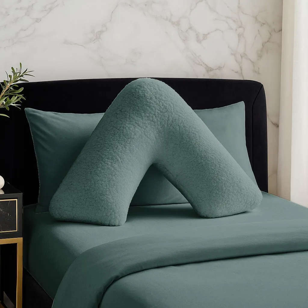 Snug City Teddy Bear Fleece Super Soft Cosy V Shape Pillowcase in Teal