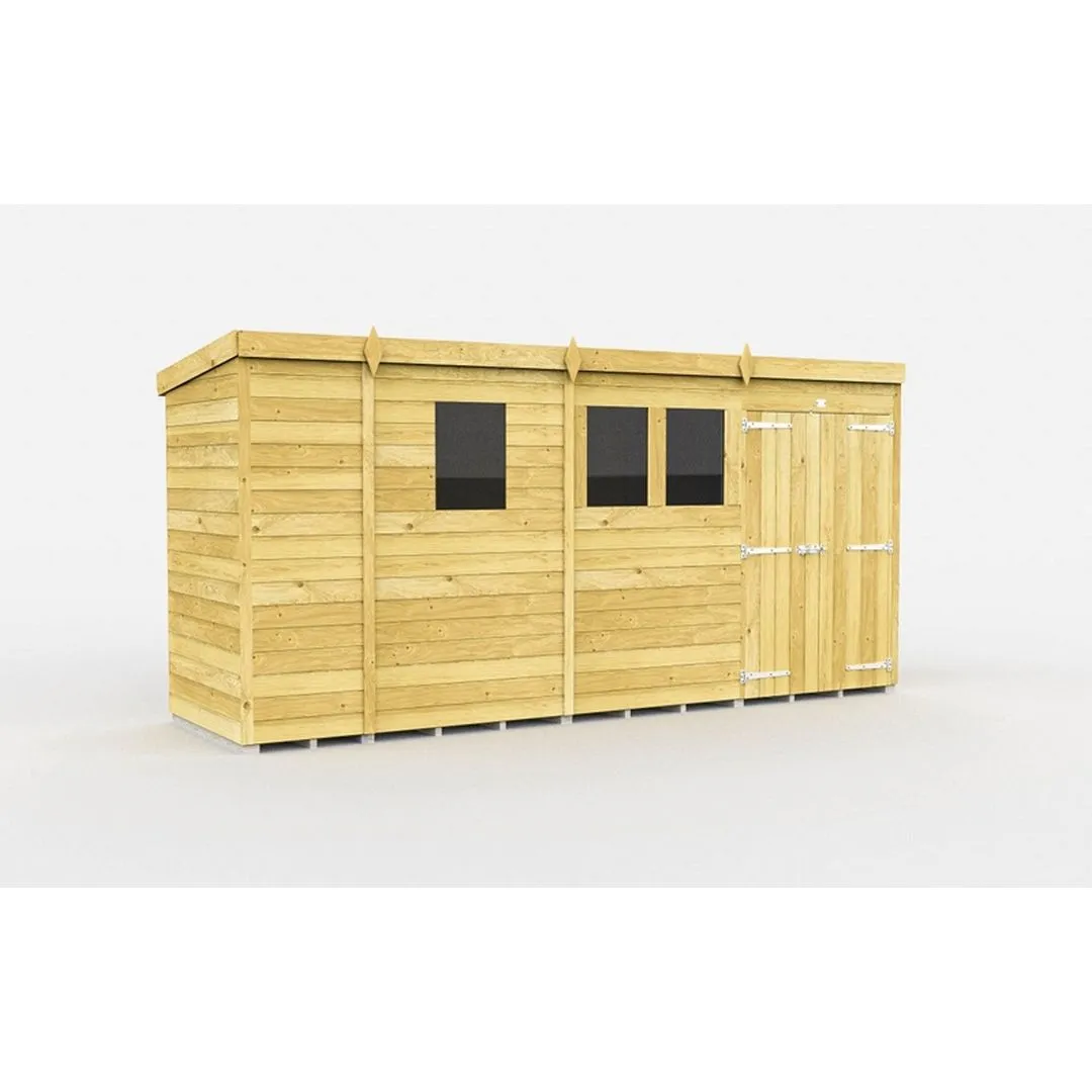 Buttercup Farm 13 x 4 Feet Pent Shed - Double Door W/ Windows - L118 x W387 x H201 cm in Brown