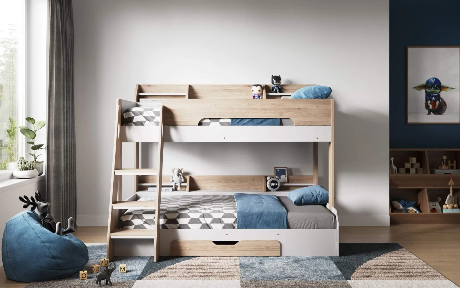 Flair Flick Triple Bunk Bed with Storage in Light Oak 2