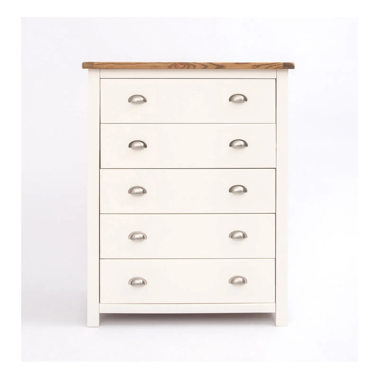 Cabinet Bits Lovere 5 Drawer Chest of Drawers Chrome Cup Handle in Off-White