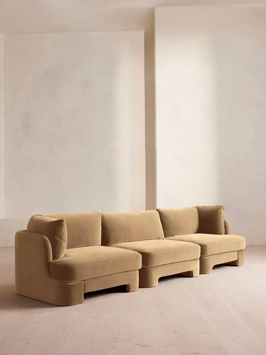Odell Modular Sofa, Four Seater, Velvet, Camel