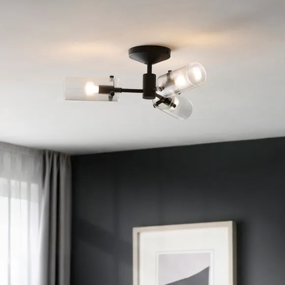 Sterling Ribbed 3 Light Semi Flush Ceiling Light 1