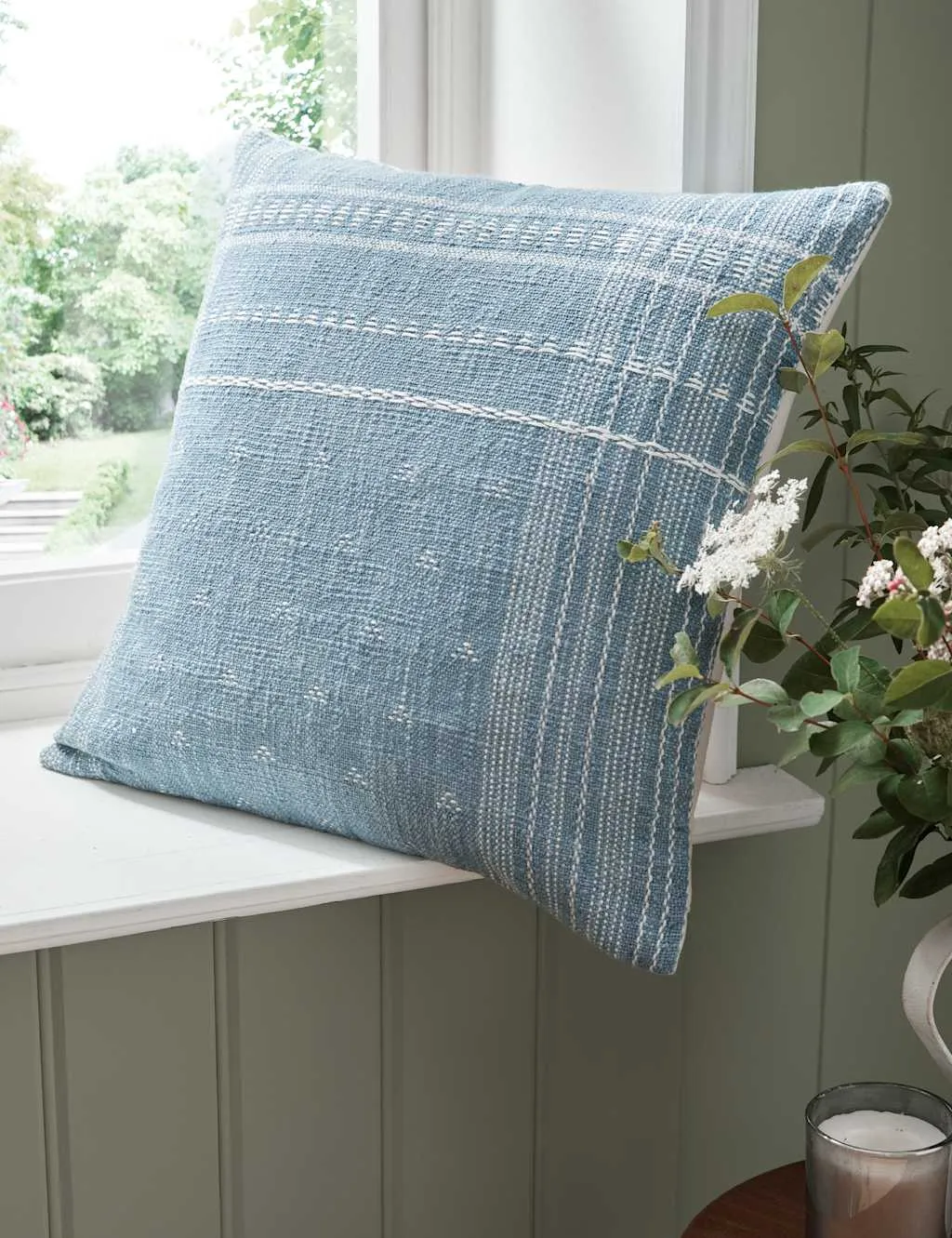 Laura Ashley Mawsley Woven Textured Cushion Light Blue Mix