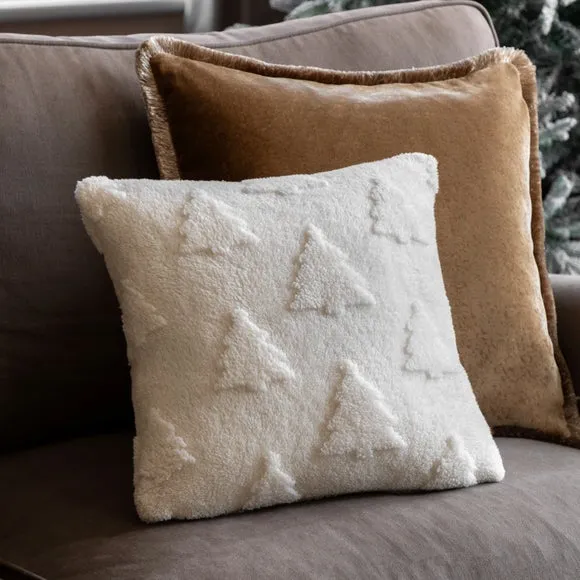 Luxurious Christmas Tree Embellished Sherpa Square Cushion