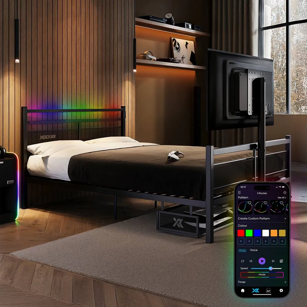 X Rocker Basecamp RGB Gaming TV Bed with App Controlled LED Light in Black 1