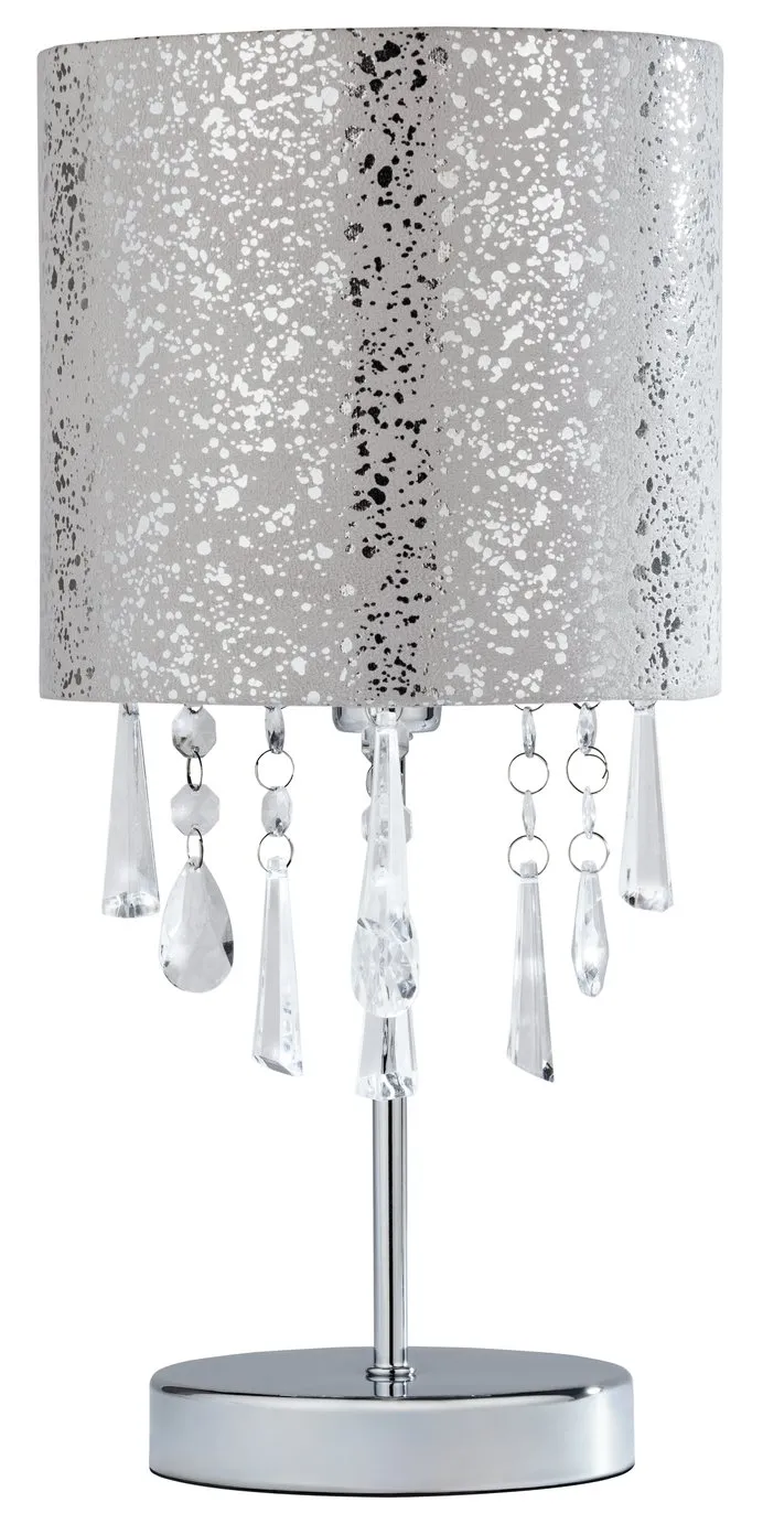 Argos Home Beaded Stick Table Lamp - Suede and Silver Foil