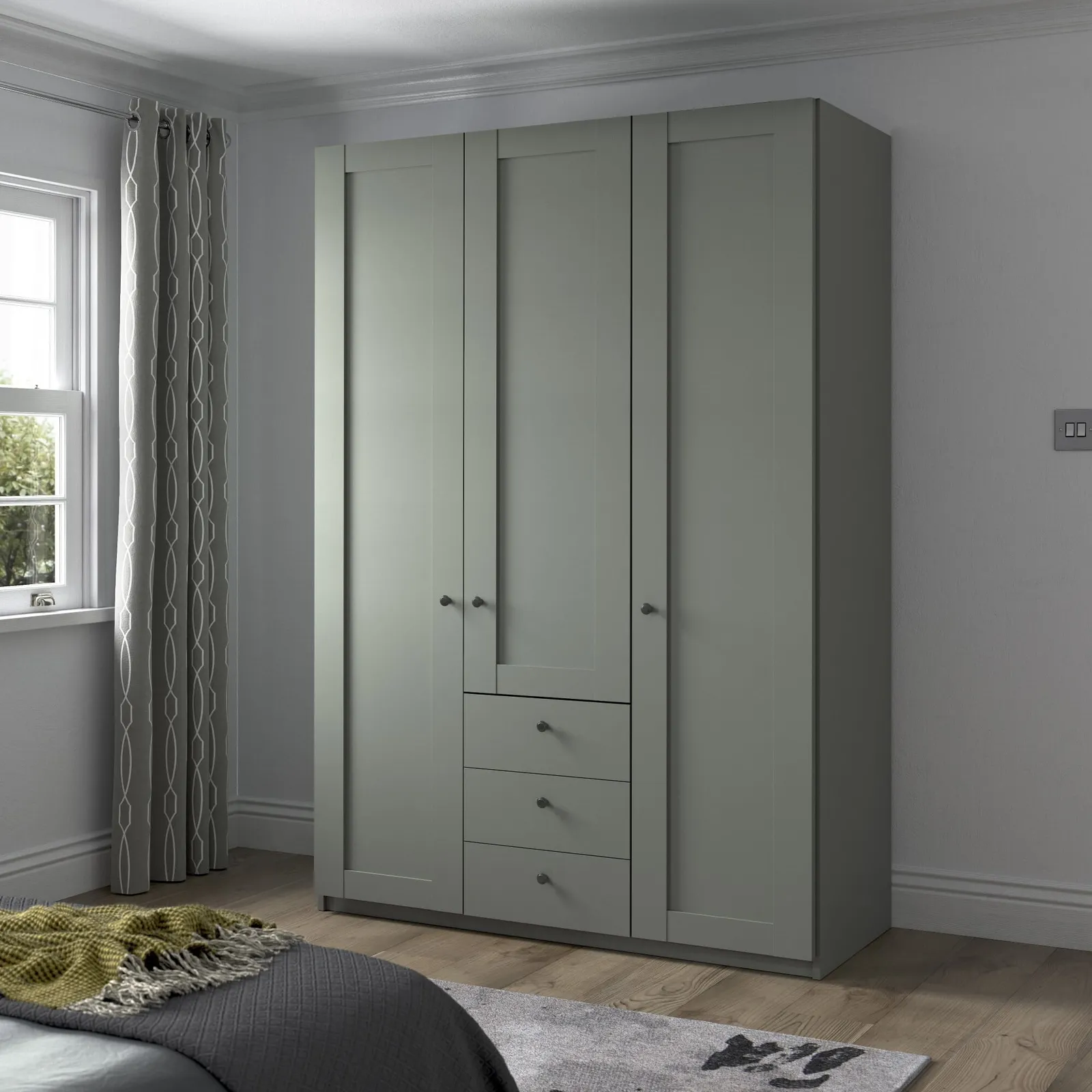 Varese 3 Door/3 Drawer Wardrobe W150Cm, Green | Barker & Stonehouse 2