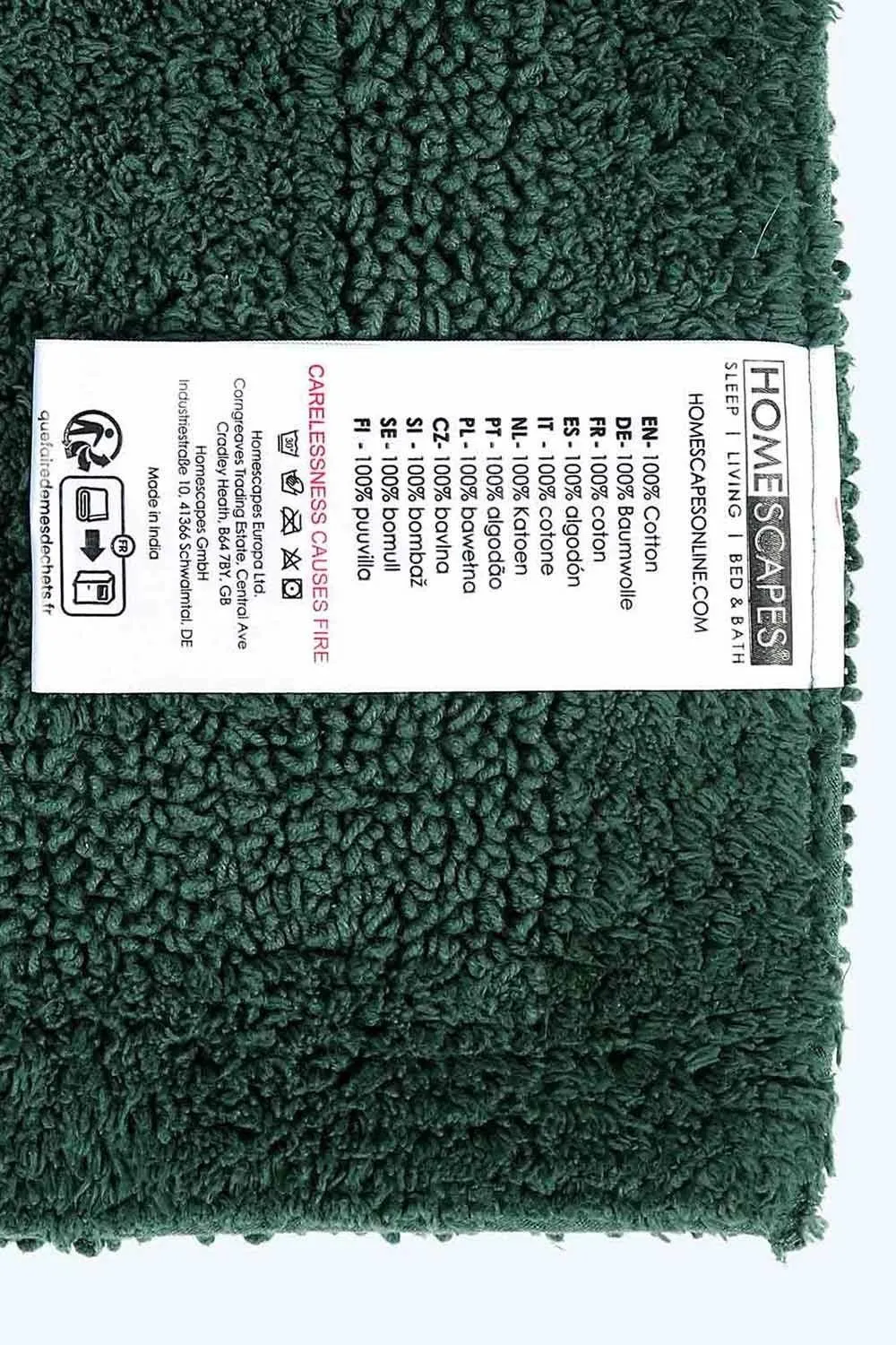 Homescapes Luxury Square Bath Mat 1600GSM 100% Cotton Reversible Shower Mat, 50cm in Dark Green 3