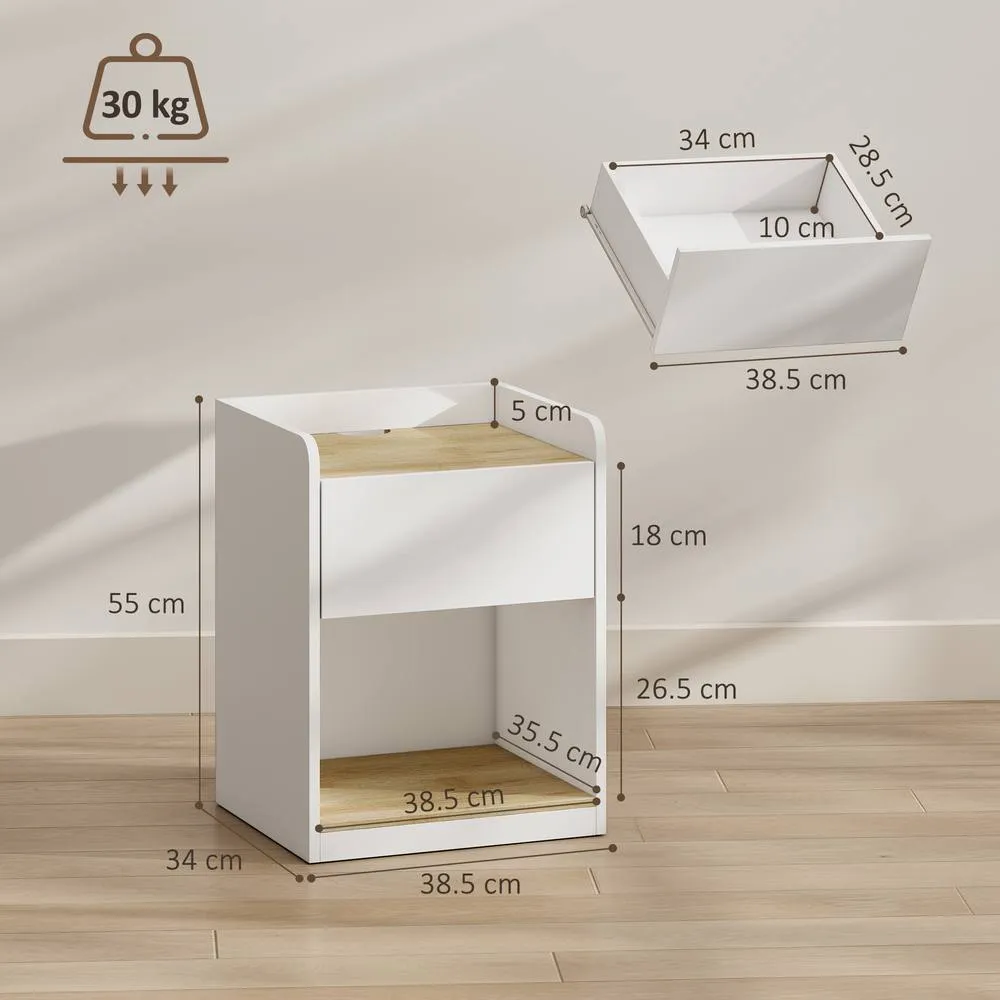 HOMCOM Bedside Table with Drawer & Shelf, White & Oak 3