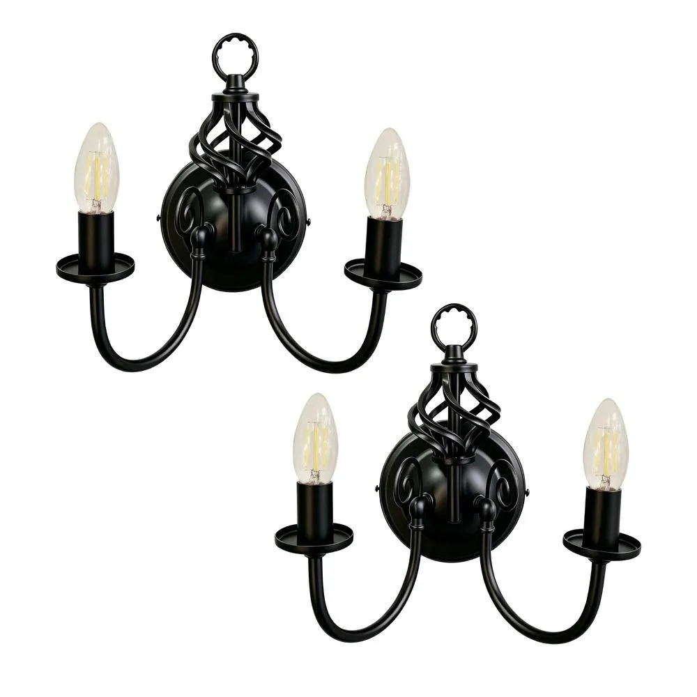 First Choice Lighting Set of 2 Barley Twist - Black Wall Lights