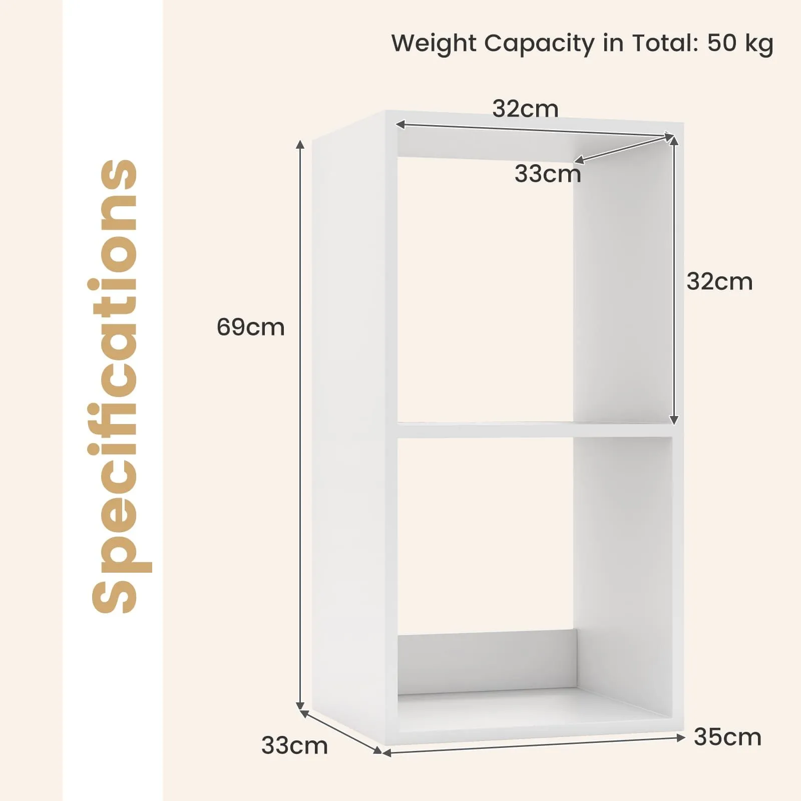 Costway Open Back 2-tier Bookshelf 2-Cube Bookcase Set-White in White 6