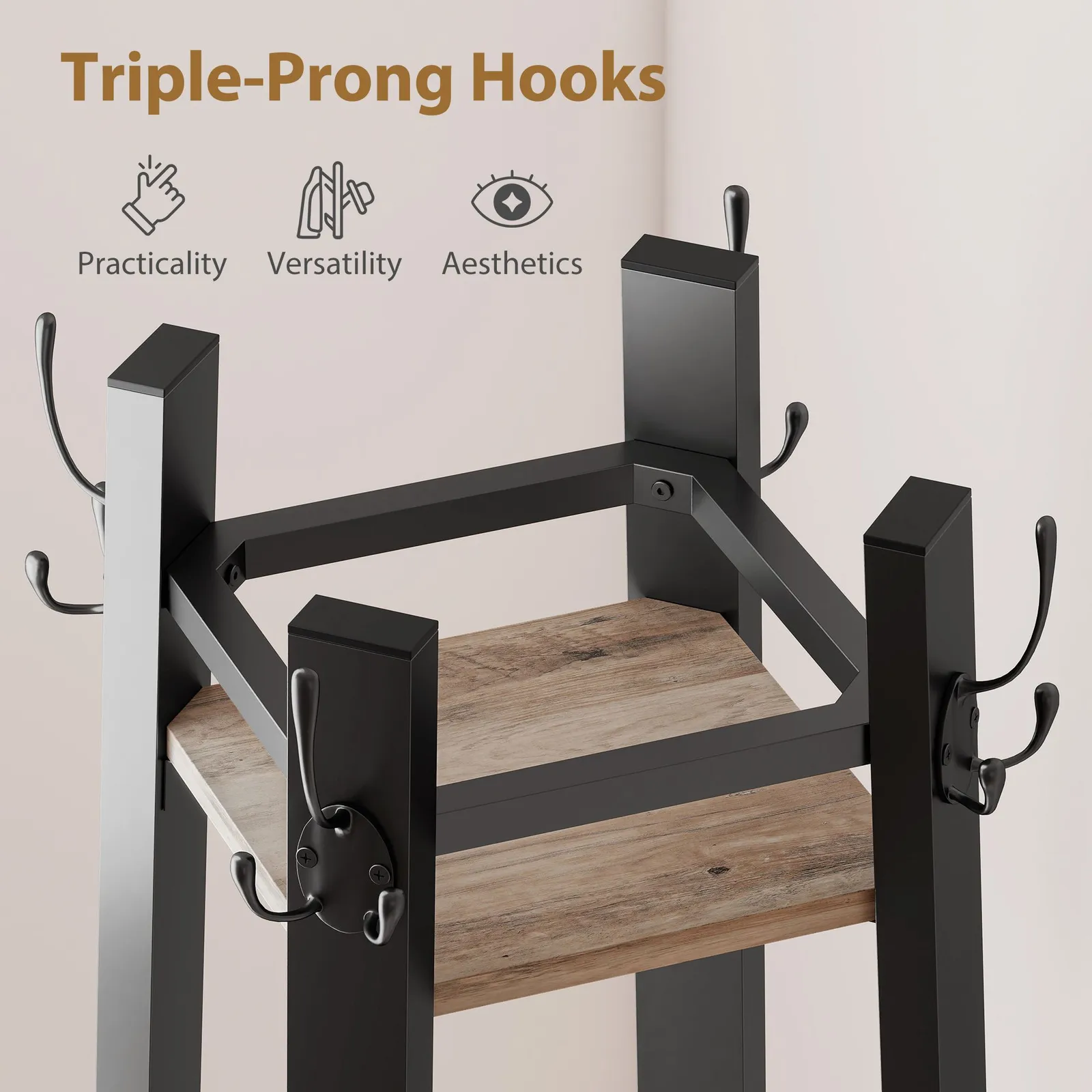 HOMCOM Industrial Coat Stand with 4 Storage Shelves & 8 Hooks in Grey 6