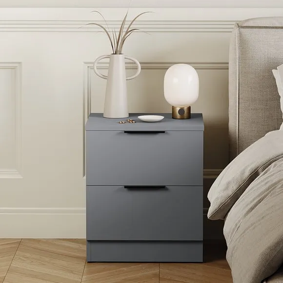Return - Hayes 2 Drawer Bedside Table, Grey 2