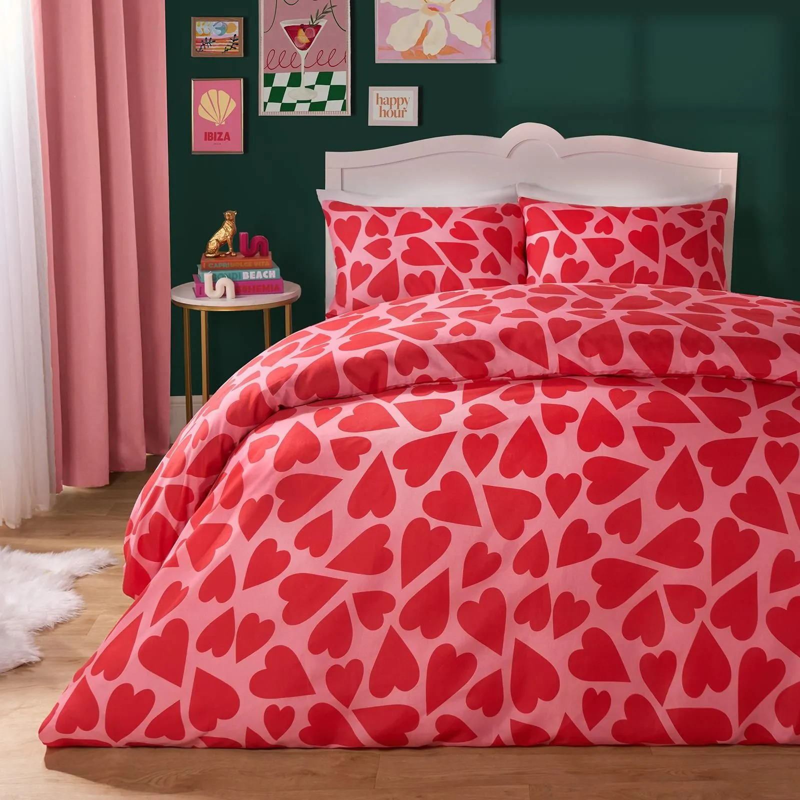 OHS Heart Duvet Cover Quilt Pillowcase Microfibre Valentines Bedding Set in Red