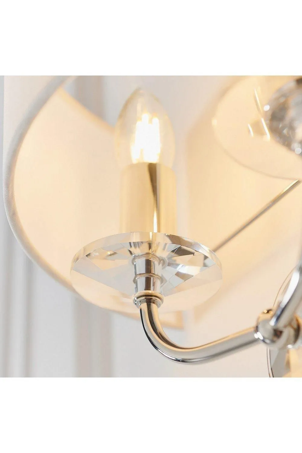 Netlighting Nixon 2 Light Indoor Candle Wall Light Nickel Plate White Faux Silk E14 in Grey 6