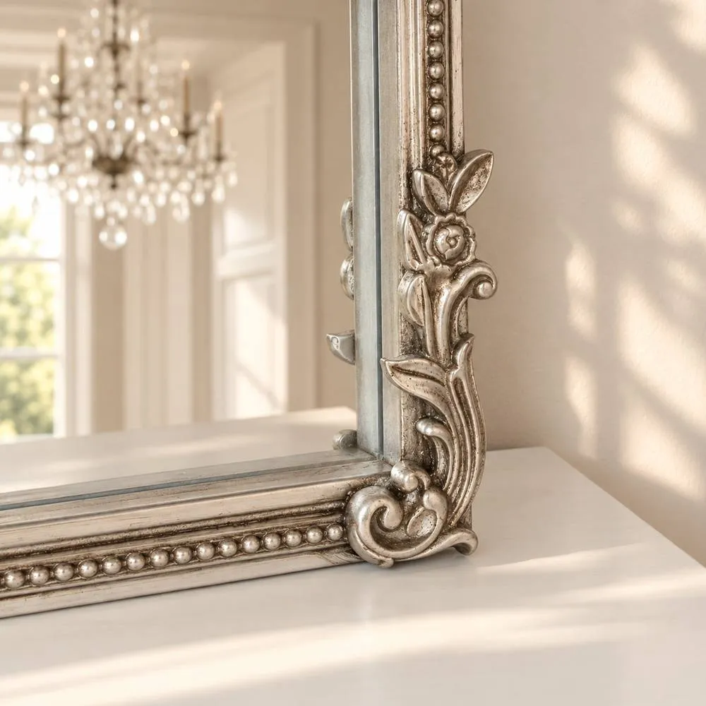 Melody Maison Antique Silver Ornate Arch Overmantle Mirror - 100cm X 88cm 3