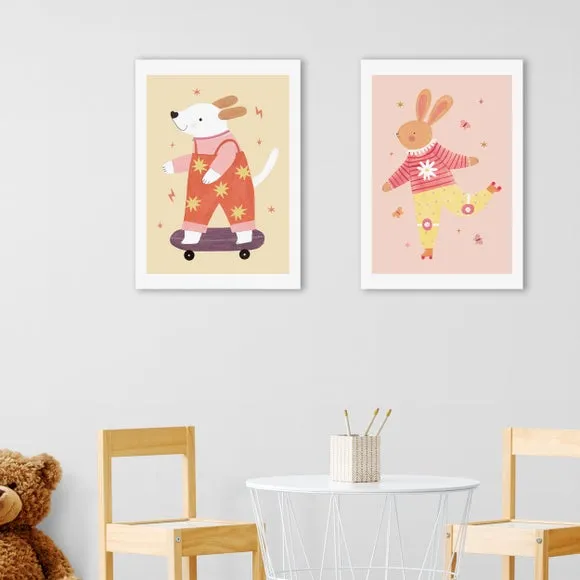 East End Prints Set of 2 Skater Pup and Rollin Rabbit Prints 1
