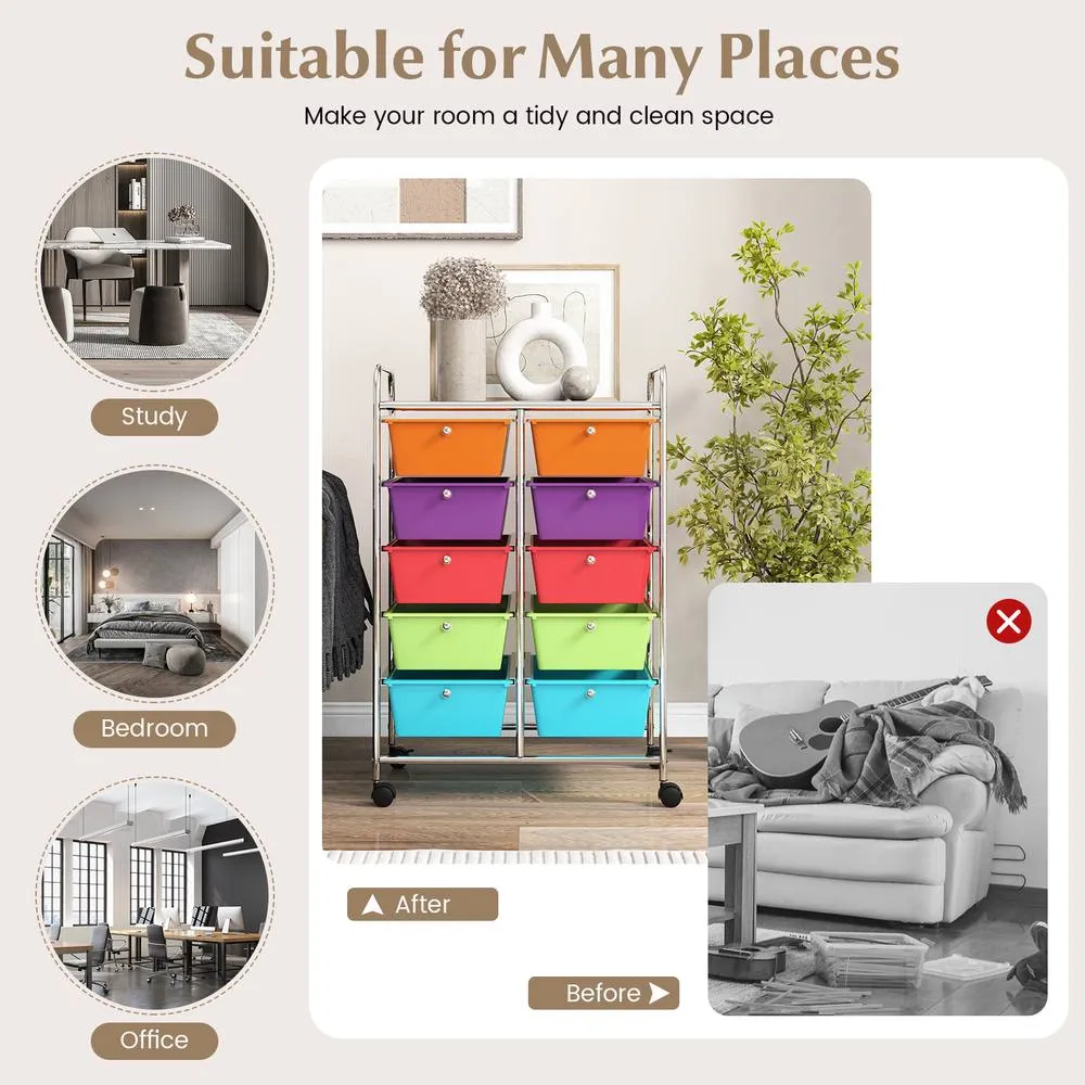 Costway 10 Drawers Storage Trolley Mobile Rolling Utility Cart Home Office Organizer 5