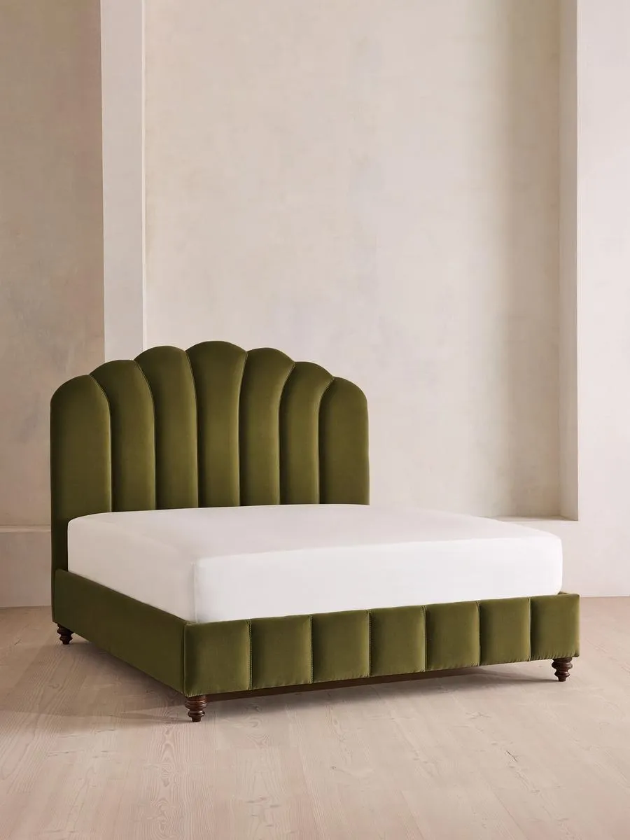 Manette Bed, with Twisted Cord, Double, Velvet, Olive