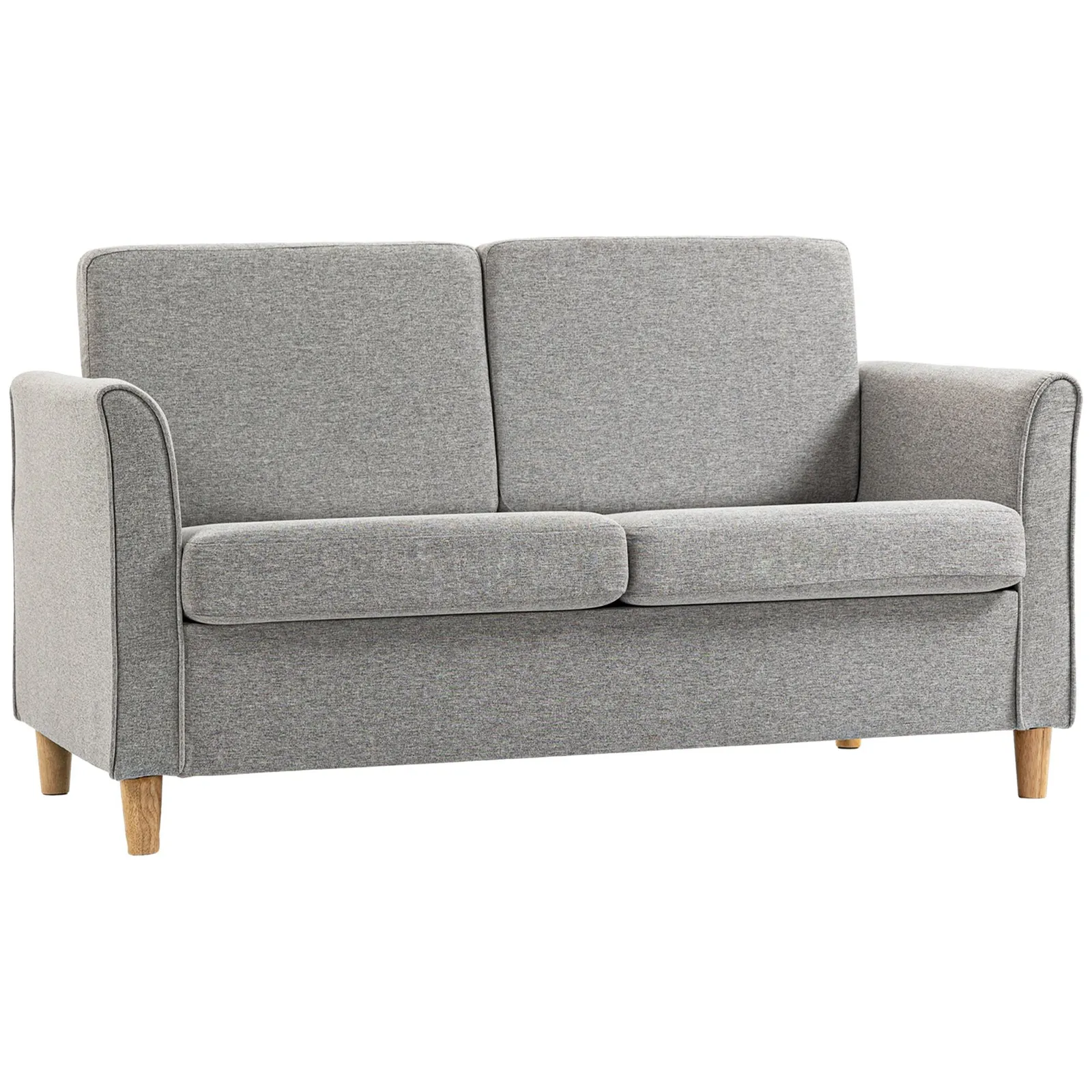 HOMCOM Double Seat Sofa Linen Upholstery Loveseat Couch w/ Armrests in Light Grey 2