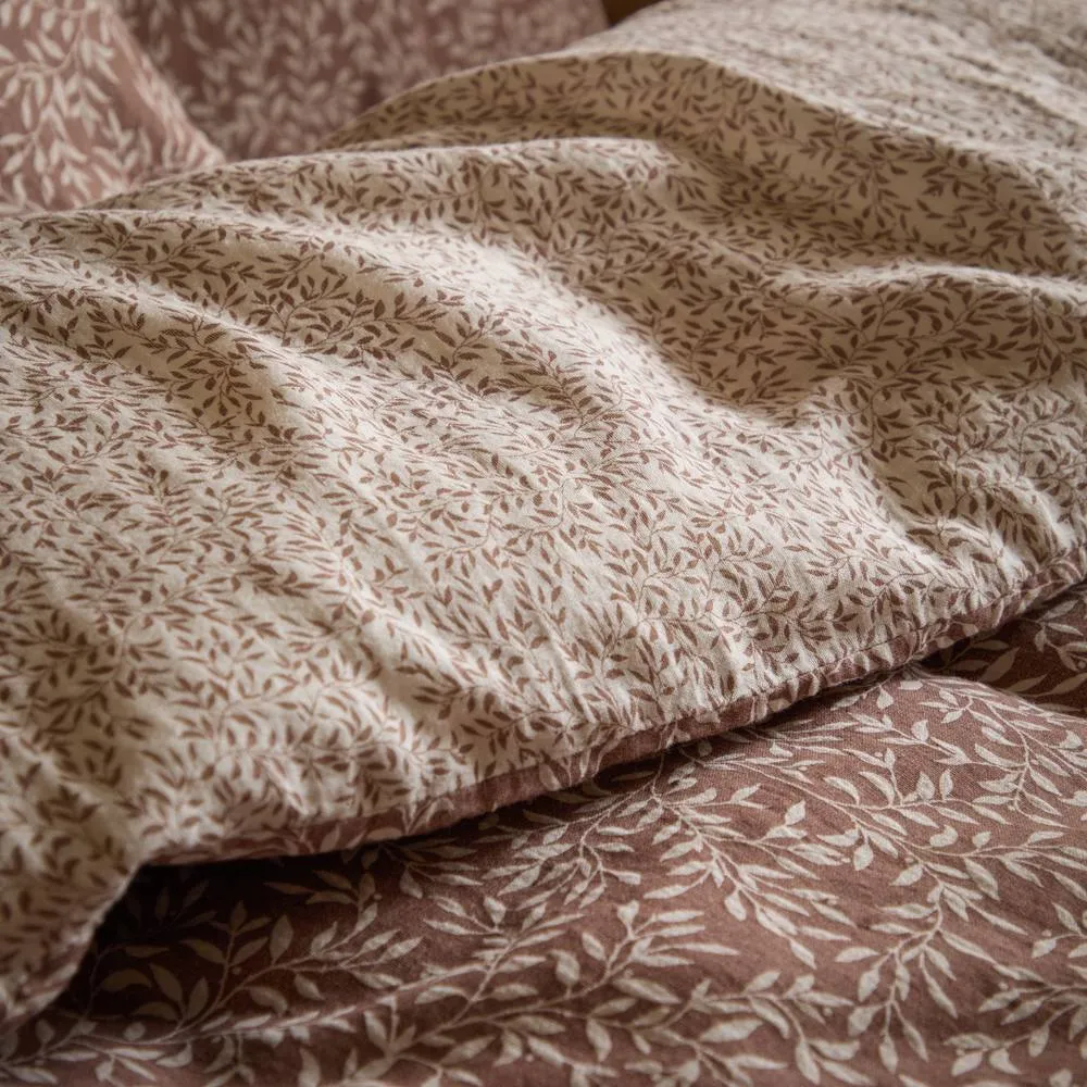 Yard Perrie Leaf Muslin 100% Cotton Duvet Cover Set in Walnut 5