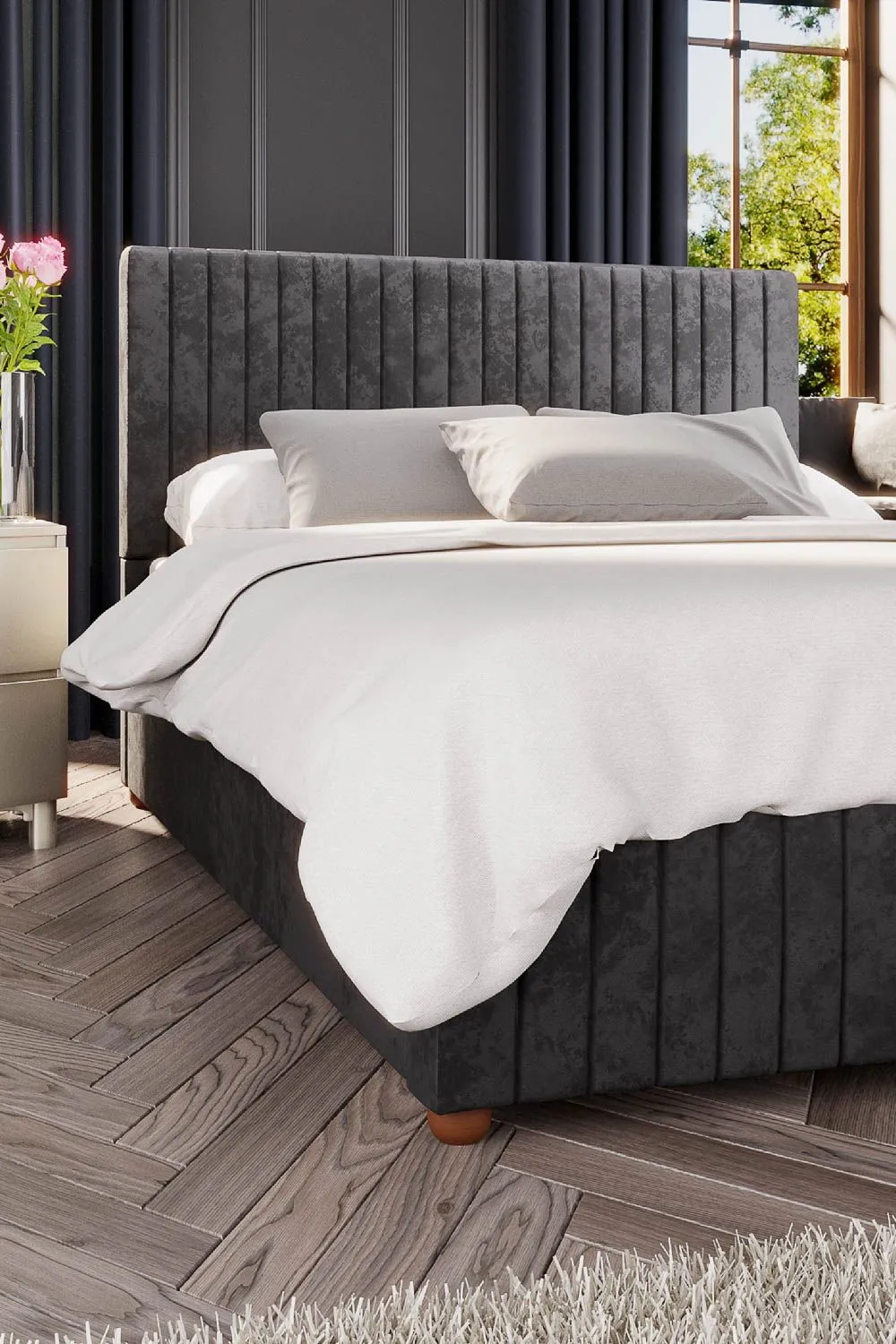 Laurence Llewelyn-Bowen Estella Ottoman Storage Bed in Mirazzi Velvet Fabric, Custom Made in Black