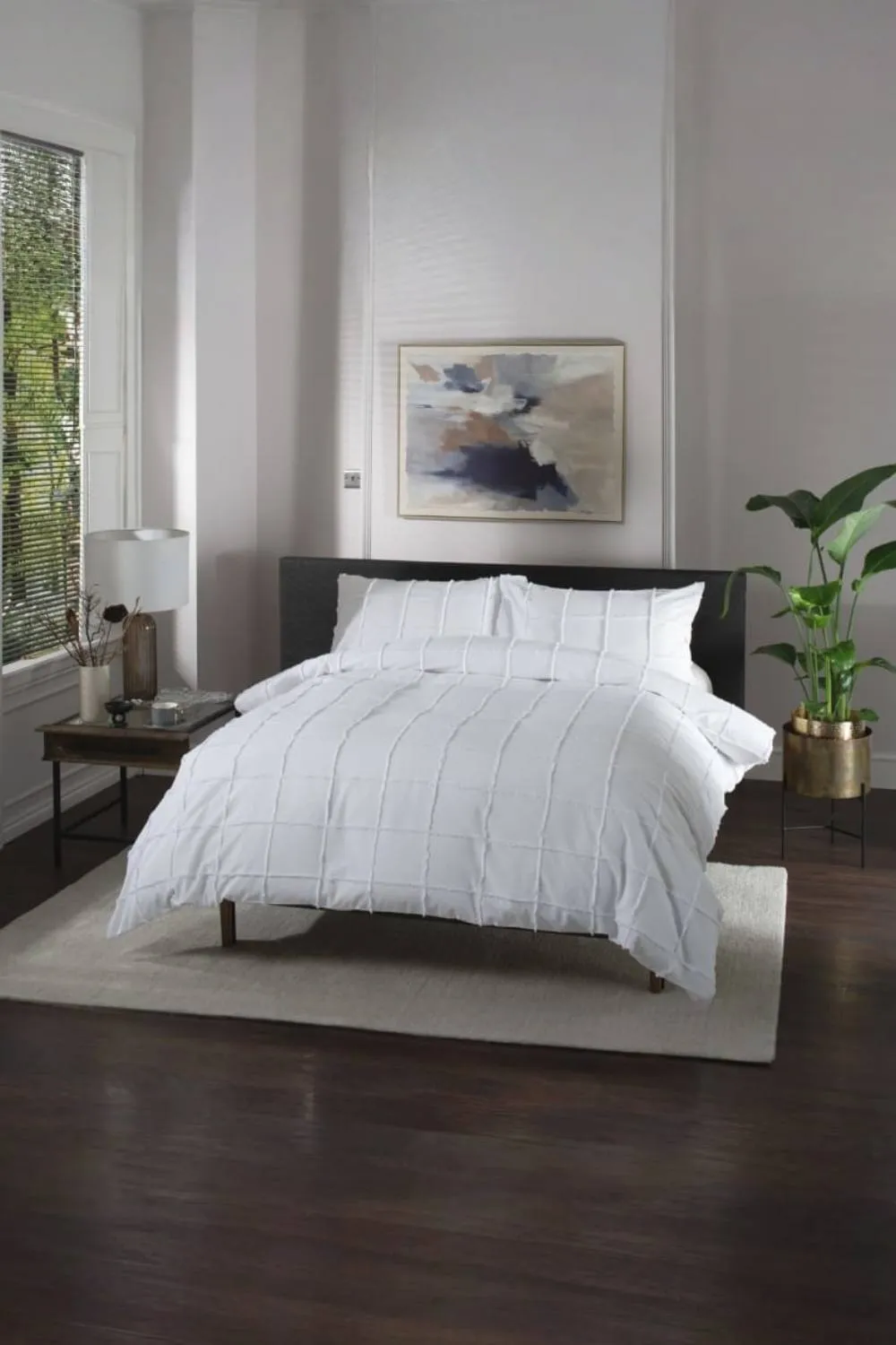 The Lyndon Company Square Up Grid 100% Cotton Tufted Supersoft Duvet Cover Set | Deyongs 1846 in White 2