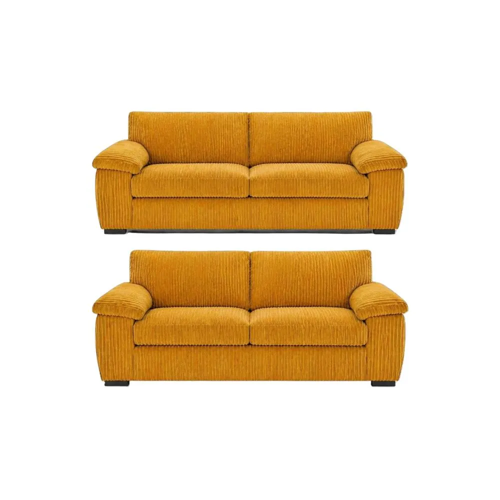 Bliss Furniture Amalfi 3+2 Seater Sofa Set in Mustard Fabric with Memory Foam Seating