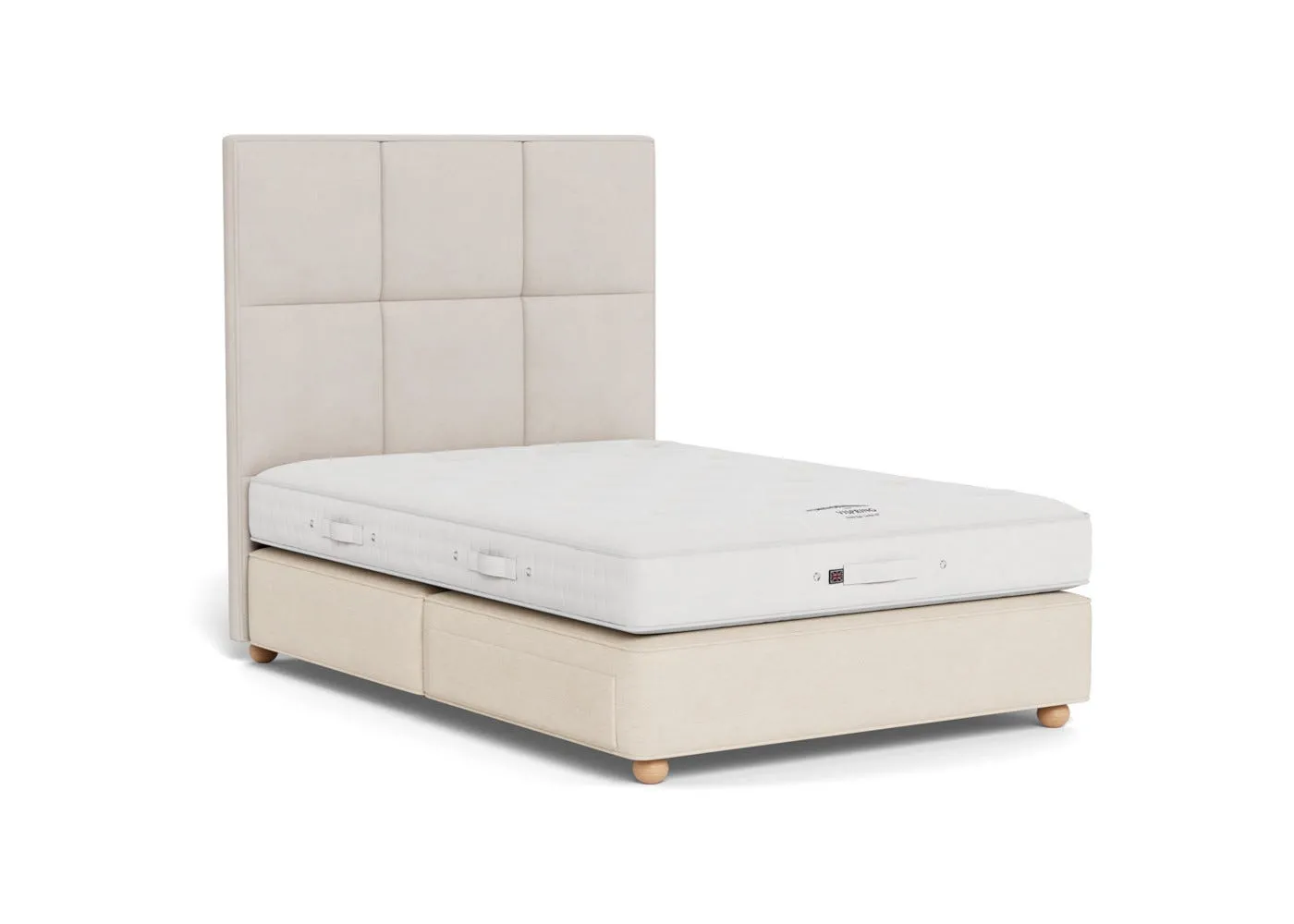 Vispring Devonshire Medium Tension Divan Double TK596 Fawn 750 Bun Feet 2 Footend Drawer 1