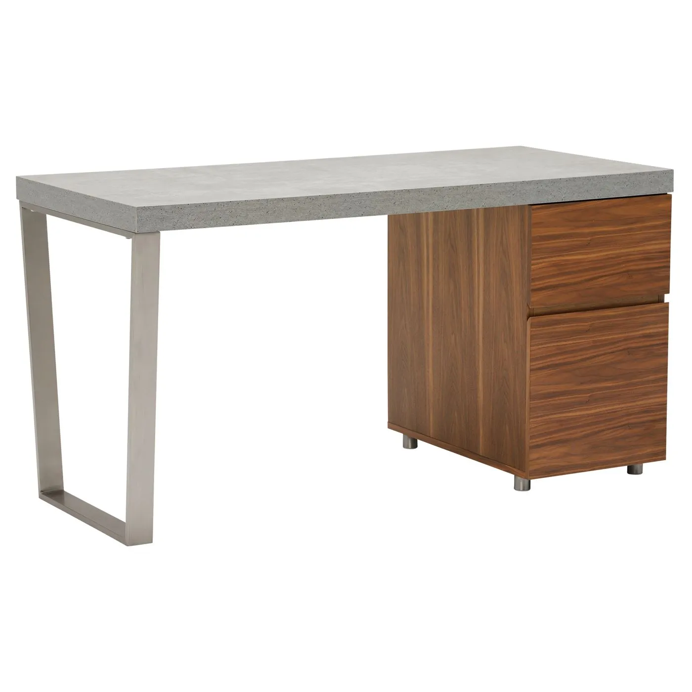Halmstad Office Desk, Concrete and Walnut