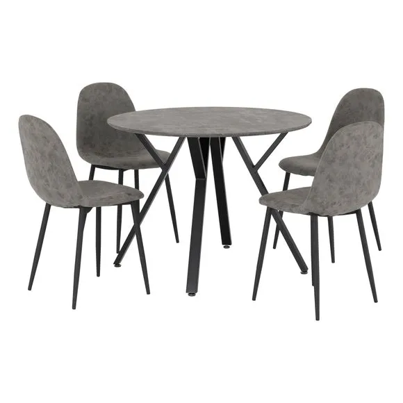 Athens 4 Seater Round Dining Table with 4 Chairs, Grey Concrete Effect 2