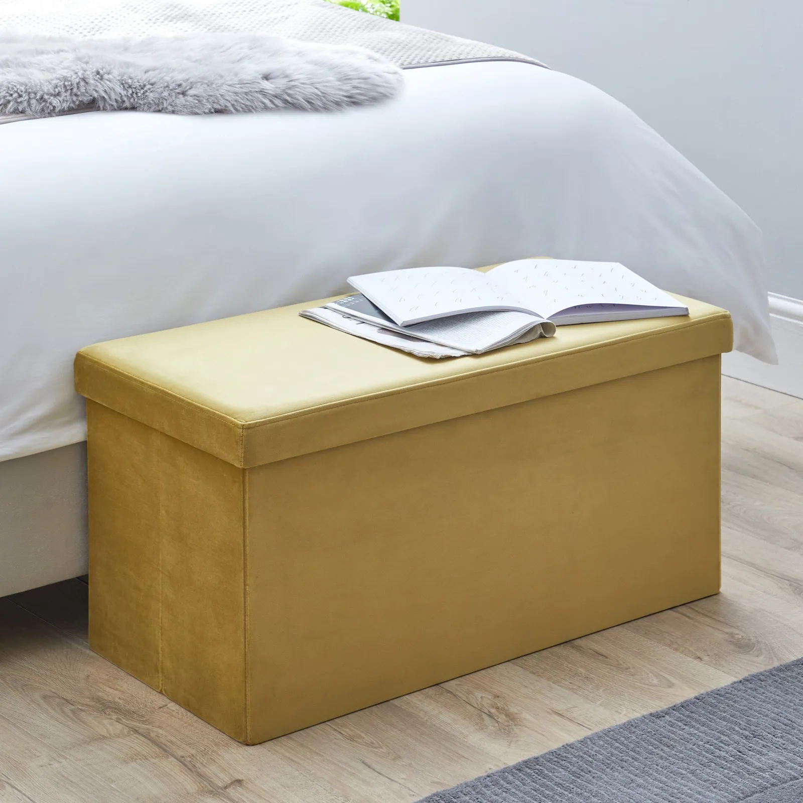 Velvet Ochre Foldable Ottoman Ochre (Yellow)