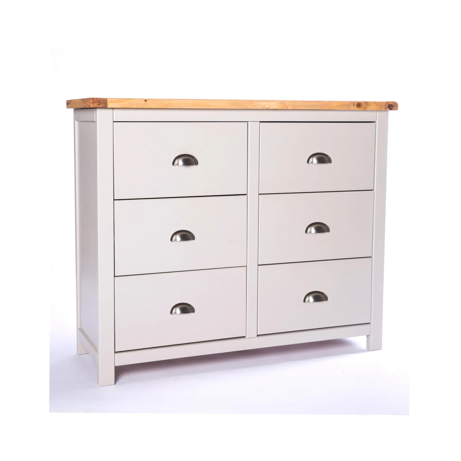 Cabinet Bits Argenta 6 Drawer Chest of Drawers Chrome Cup Handle in Light Grey 2